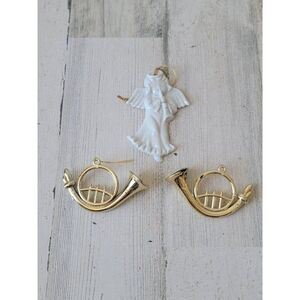 White angel cherub trumpet horn ornament set Xmas